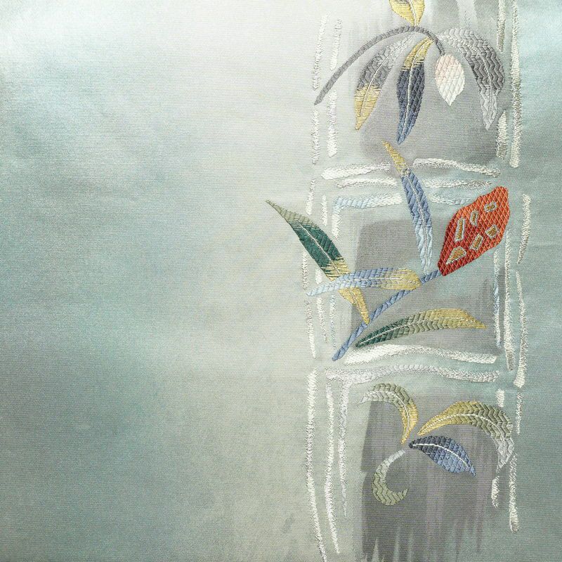 名古屋帯 太鼓柄 正絹 花柄 名古屋仕立て なごや帯 リサイクル帯 帯 モダン ブルーグレー グレー_画像2