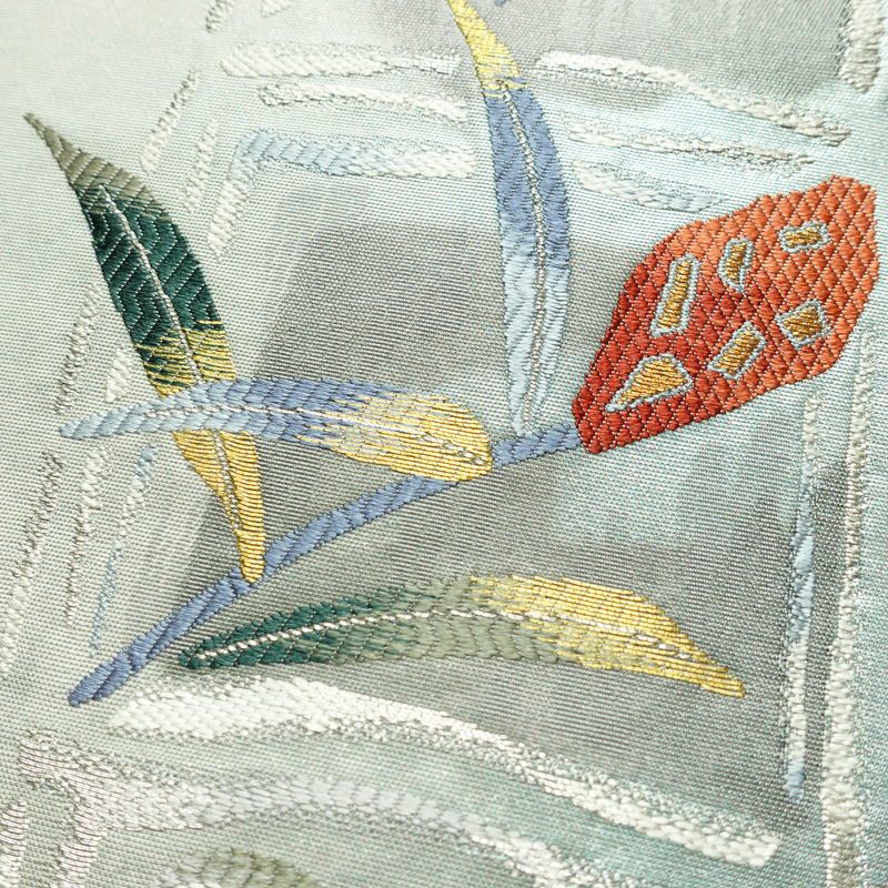 名古屋帯 太鼓柄 正絹 花柄 名古屋仕立て なごや帯 リサイクル帯 帯 モダン ブルーグレー グレー_画像3