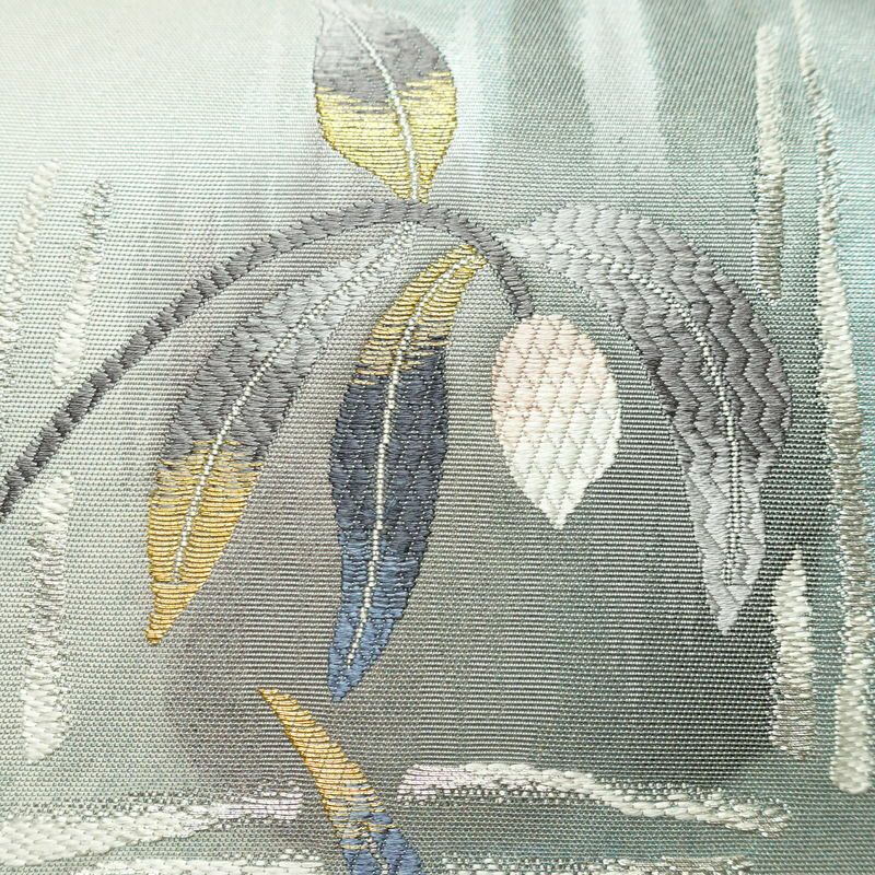 名古屋帯 太鼓柄 正絹 花柄 名古屋仕立て なごや帯 リサイクル帯 帯 モダン ブルーグレー グレー_画像4