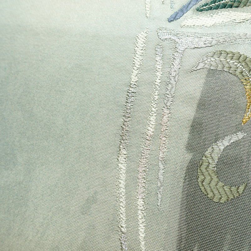 名古屋帯 太鼓柄 正絹 花柄 名古屋仕立て なごや帯 リサイクル帯 帯 モダン ブルーグレー グレー_画像6