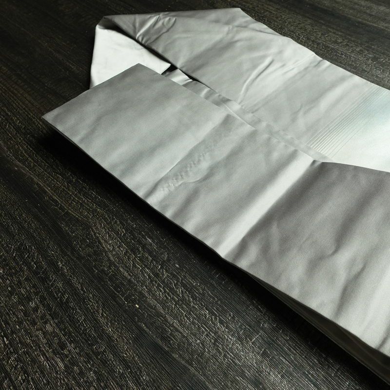 名古屋帯 太鼓柄 正絹 花柄 名古屋仕立て なごや帯 リサイクル帯 帯 モダン ブルーグレー グレー_画像21