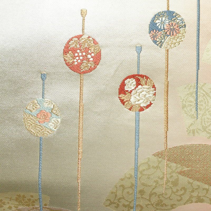 名古屋帯 太鼓柄 正絹 古典柄 名古屋仕立て なごや帯 リサイクル帯 帯 引箔 かんざし 簪 モダン シンプル ピンク_画像2