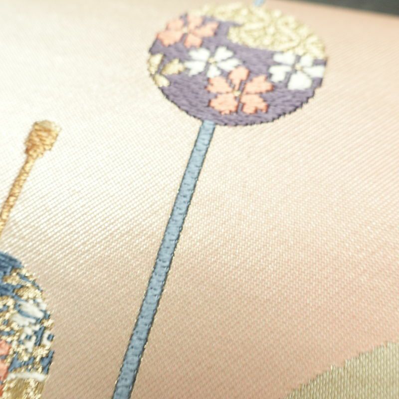 名古屋帯 太鼓柄 正絹 古典柄 名古屋仕立て なごや帯 リサイクル帯 帯 引箔 かんざし 簪 モダン シンプル ピンク_画像6