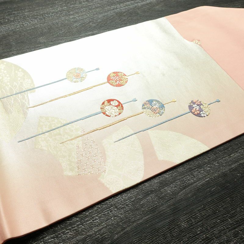 名古屋帯 太鼓柄 正絹 古典柄 名古屋仕立て なごや帯 リサイクル帯 帯 引箔 かんざし 簪 モダン シンプル ピンク_画像12