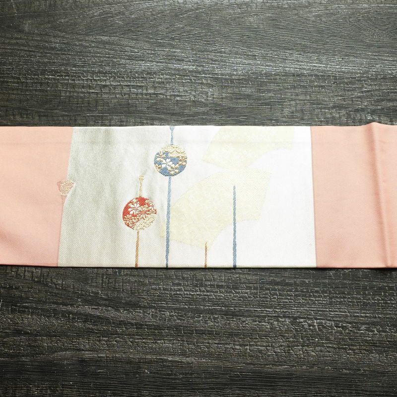 名古屋帯 太鼓柄 正絹 古典柄 名古屋仕立て なごや帯 リサイクル帯 帯 引箔 かんざし 簪 モダン シンプル ピンク_画像14