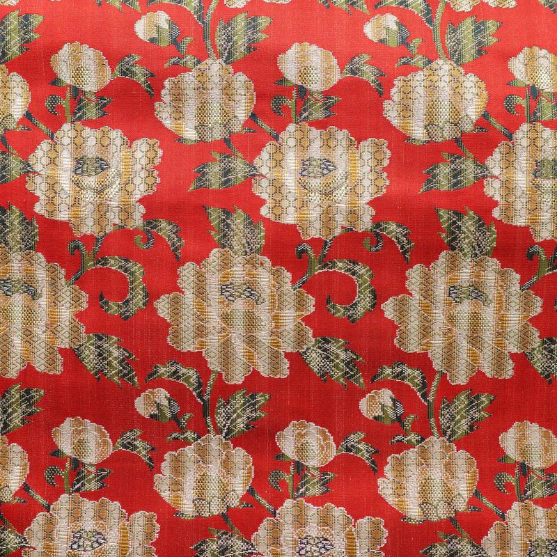 名古屋帯 全通柄 美品 正絹 花柄 松葉仕立て なごや帯 リサイクル帯 帯 菊 赤・朱_画像2