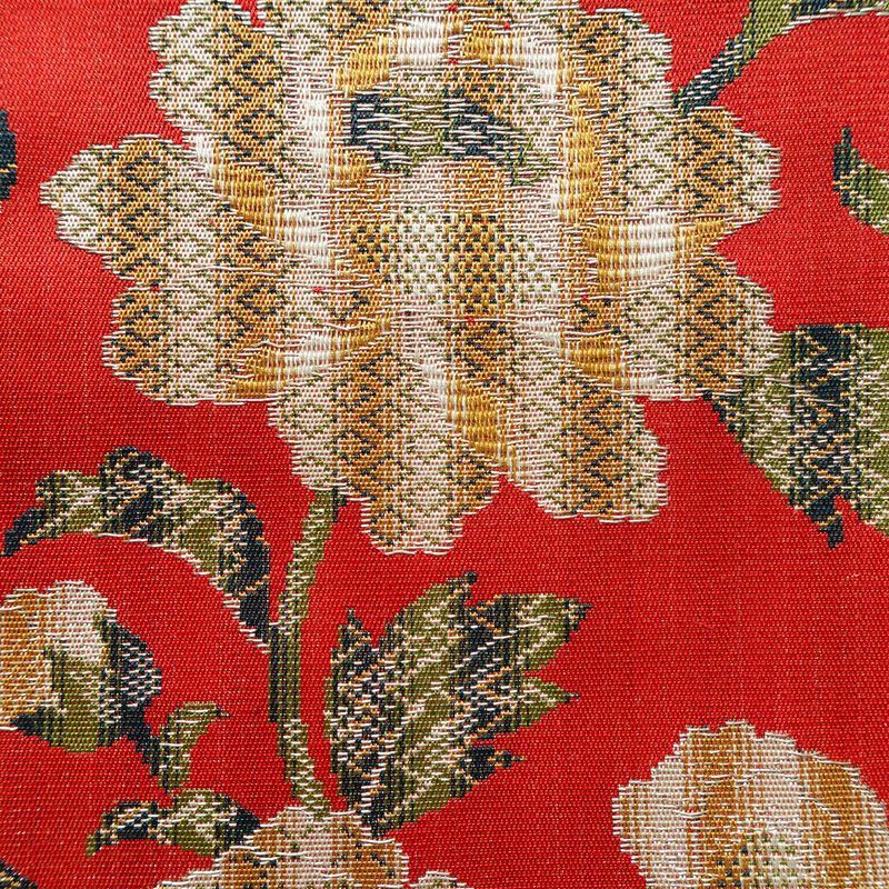 名古屋帯 全通柄 美品 正絹 花柄 松葉仕立て なごや帯 リサイクル帯 帯 菊 赤・朱_画像4