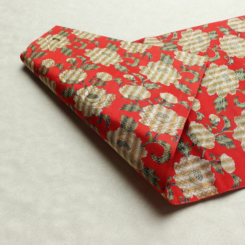 名古屋帯 全通柄 美品 正絹 花柄 松葉仕立て なごや帯 リサイクル帯 帯 菊 赤・朱_画像10