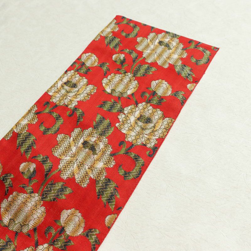 名古屋帯 全通柄 美品 正絹 花柄 松葉仕立て なごや帯 リサイクル帯 帯 菊 赤・朱_画像16
