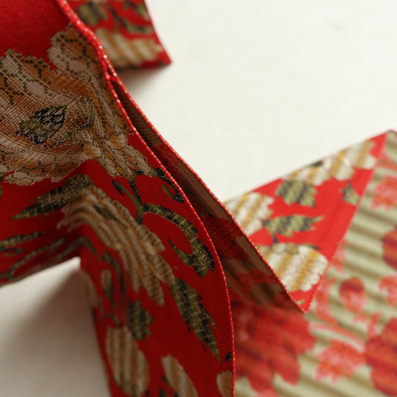 名古屋帯 全通柄 美品 正絹 花柄 松葉仕立て なごや帯 リサイクル帯 帯 菊 赤・朱_画像17