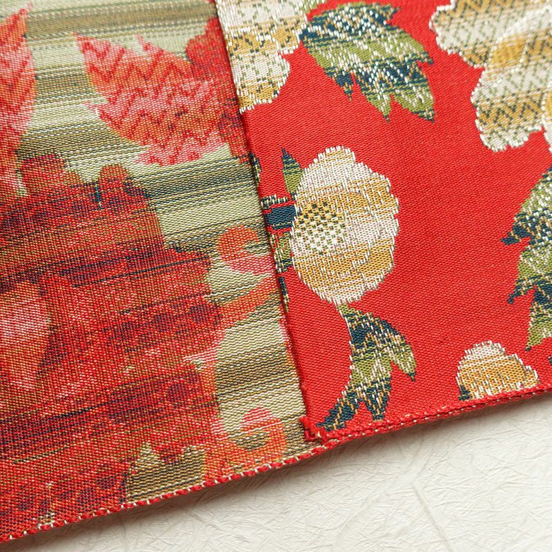 名古屋帯 全通柄 美品 正絹 花柄 松葉仕立て なごや帯 リサイクル帯 帯 菊 赤・朱_画像19