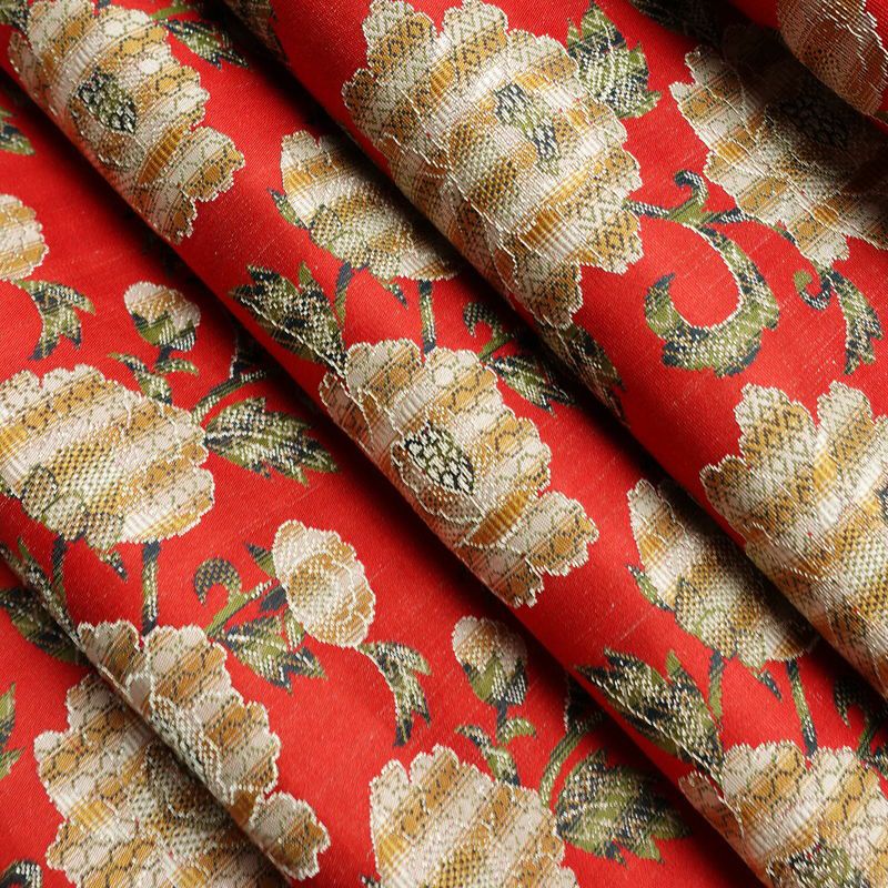 名古屋帯 全通柄 美品 正絹 花柄 松葉仕立て なごや帯 リサイクル帯 帯 菊 赤・朱_画像21