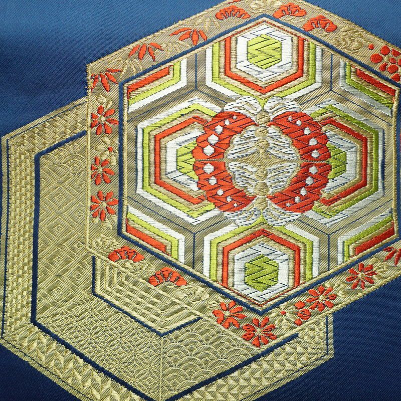 名古屋帯 太鼓柄 良品 ポリエステル 古典柄 名古屋仕立て なごや帯 リサイクル帯 帯 シンプル 青・紺_画像2