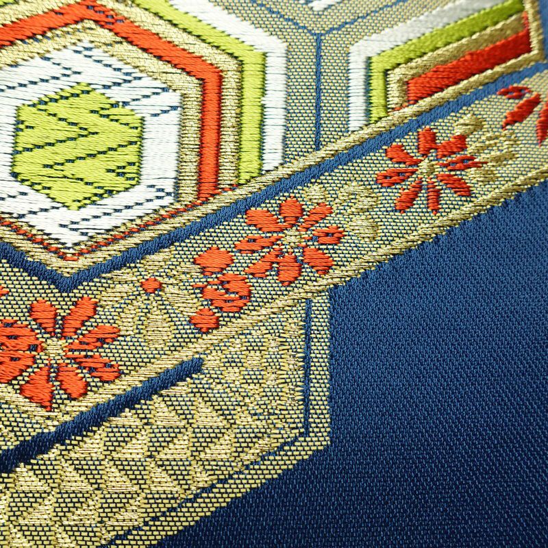 名古屋帯 太鼓柄 良品 ポリエステル 古典柄 名古屋仕立て なごや帯 リサイクル帯 帯 シンプル 青・紺_画像4