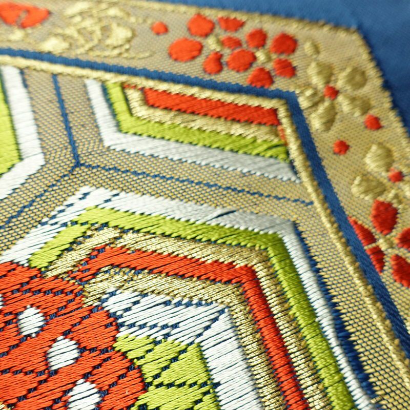 名古屋帯 太鼓柄 良品 ポリエステル 古典柄 名古屋仕立て なごや帯 リサイクル帯 帯 シンプル 青・紺_画像5