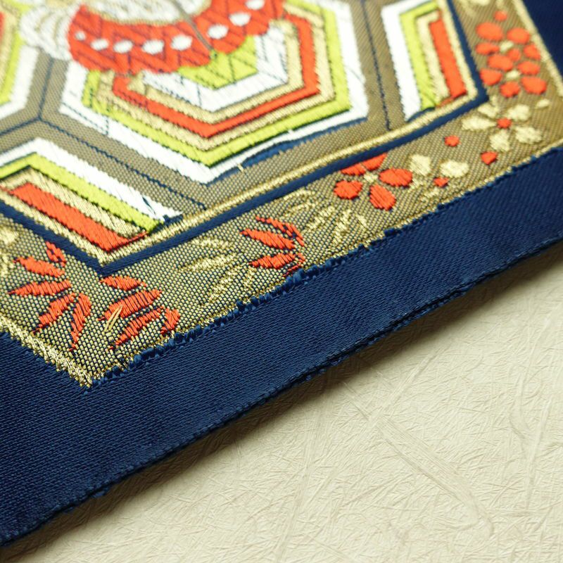 名古屋帯 太鼓柄 良品 ポリエステル 古典柄 名古屋仕立て なごや帯 リサイクル帯 帯 シンプル 青・紺_画像13