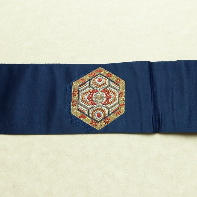 名古屋帯 太鼓柄 良品 ポリエステル 古典柄 名古屋仕立て なごや帯 リサイクル帯 帯 シンプル 青・紺_画像14