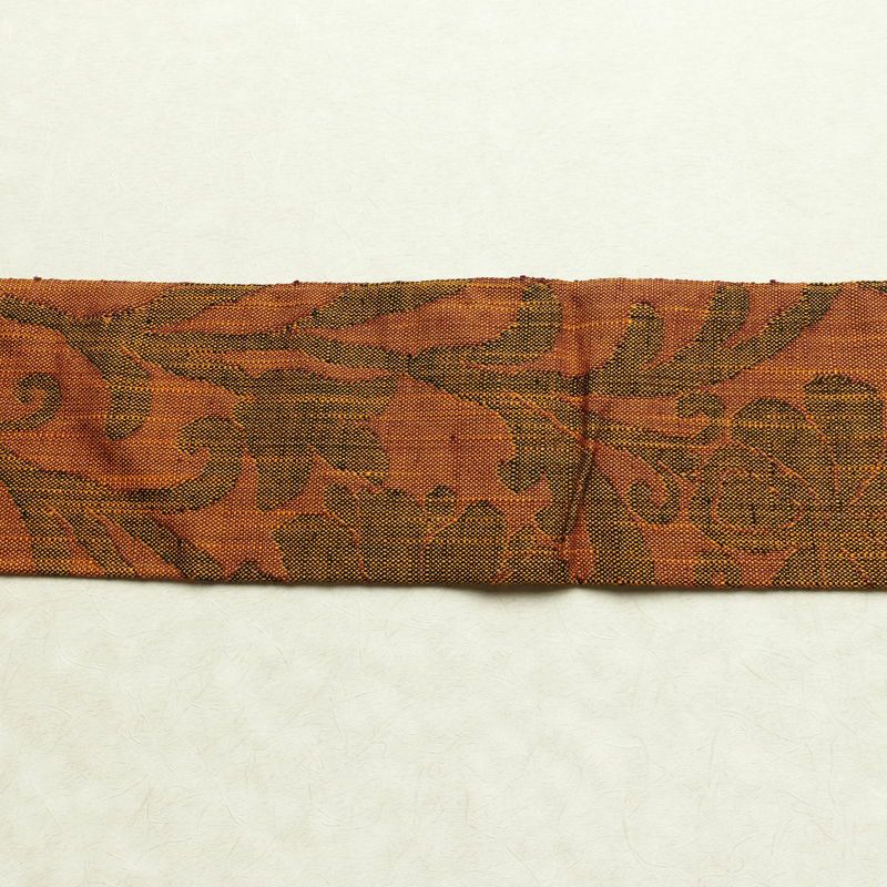 名古屋帯 六通柄 良品 正絹 木の葉・植物柄 名古屋仕立て なごや帯 リサイクル帯 帯 茶_画像13