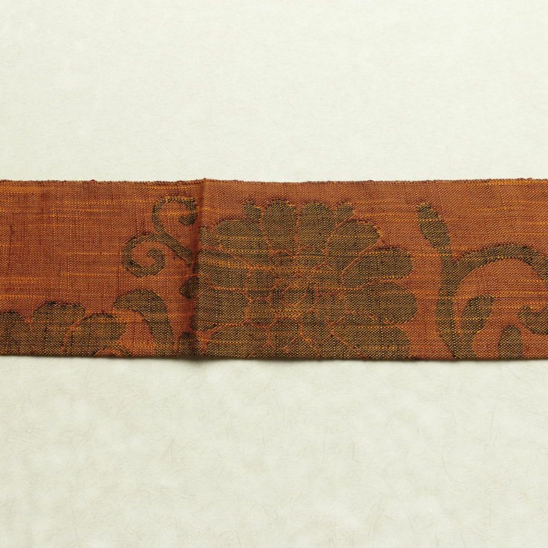 名古屋帯 六通柄 良品 正絹 木の葉・植物柄 名古屋仕立て なごや帯 リサイクル帯 帯 茶_画像14