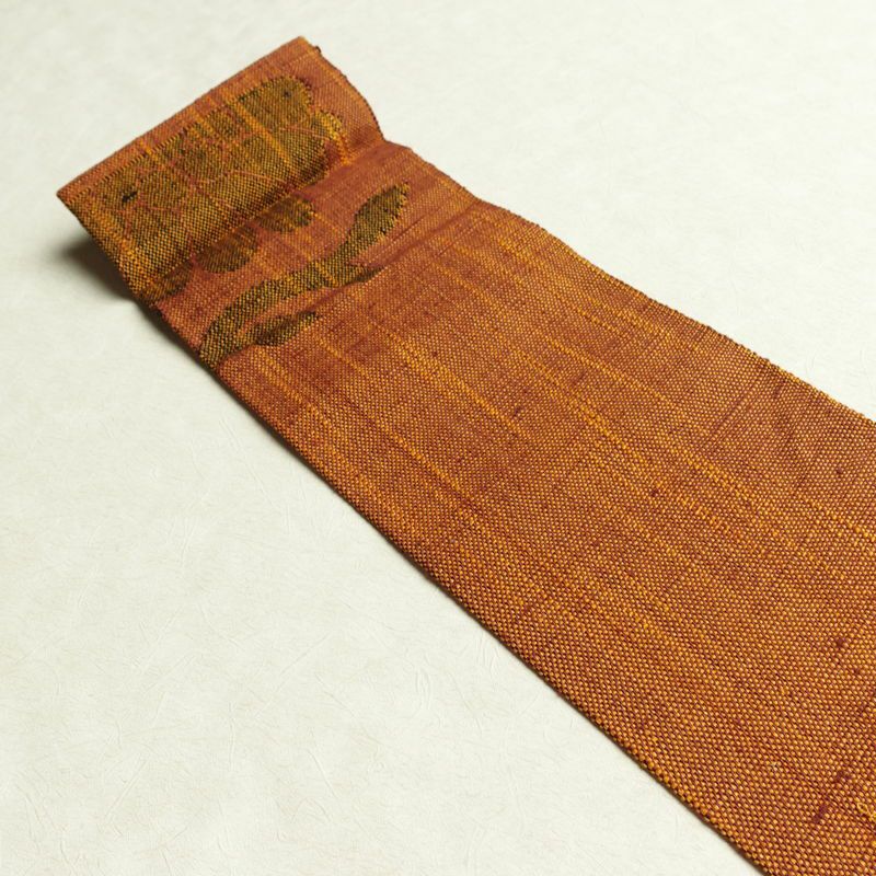 名古屋帯 六通柄 良品 正絹 木の葉・植物柄 名古屋仕立て なごや帯 リサイクル帯 帯 茶_画像16