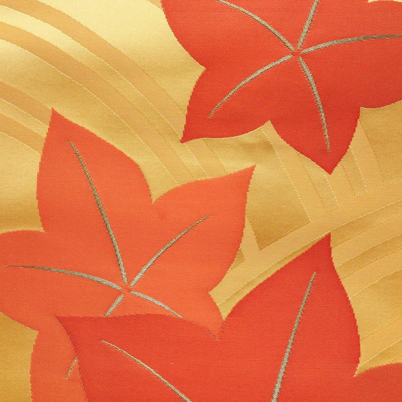 名古屋帯 六通柄 正絹 木の葉・植物柄 松葉仕立て なごや帯 リサイクル帯 帯 紅葉 黄・黄土色_画像2