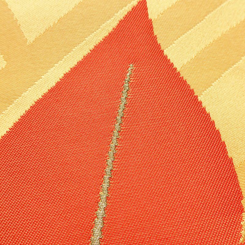 名古屋帯 六通柄 正絹 木の葉・植物柄 松葉仕立て なごや帯 リサイクル帯 帯 紅葉 黄・黄土色_画像5