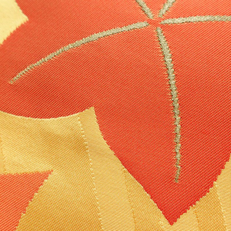 名古屋帯 六通柄 正絹 木の葉・植物柄 松葉仕立て なごや帯 リサイクル帯 帯 紅葉 黄・黄土色_画像6