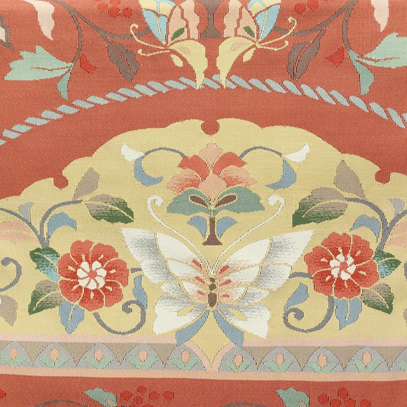 名古屋帯 太鼓柄 良品 つづれ織 正絹 蝶・昆虫柄 松葉仕立て なごや帯 リサイクル帯 帯 ピンク_画像2