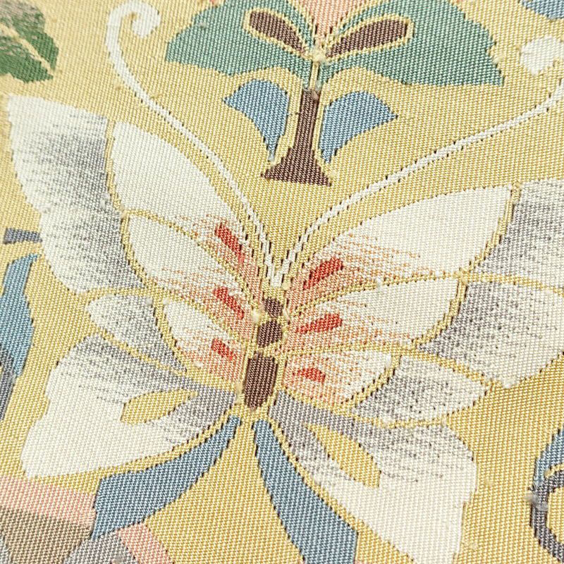 名古屋帯 太鼓柄 良品 つづれ織 正絹 蝶・昆虫柄 松葉仕立て なごや帯 リサイクル帯 帯 ピンク_画像3