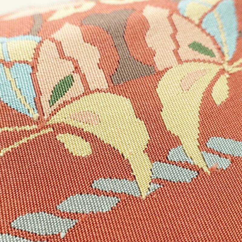 名古屋帯 太鼓柄 良品 つづれ織 正絹 蝶・昆虫柄 松葉仕立て なごや帯 リサイクル帯 帯 ピンク_画像6