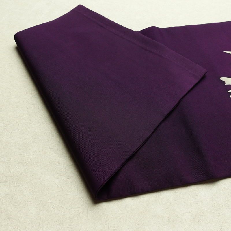 名古屋帯 太鼓柄 正絹 木の葉・植物柄 名古屋仕立て なごや帯 リサイクル帯 帯 笹 竹 紫・藤色_画像9