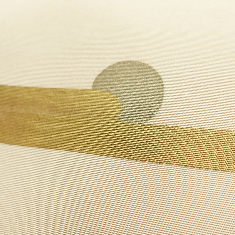 名古屋帯 太鼓柄 正絹 風景柄 名古屋仕立て なごや帯 リサイクル帯 帯 引箔 金彩 ベージュ_画像7