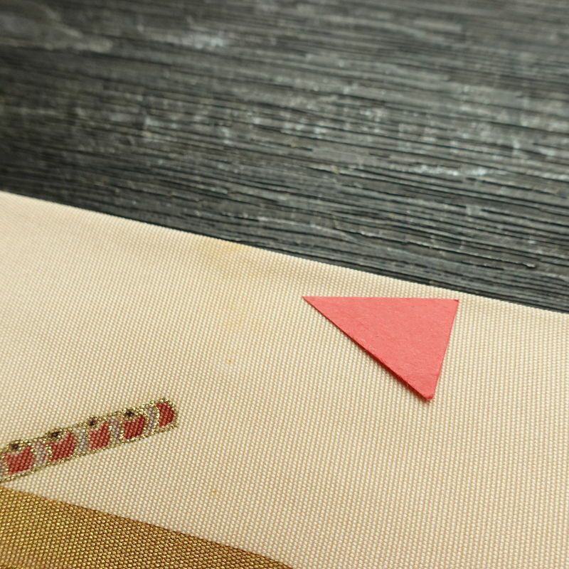 名古屋帯 太鼓柄 正絹 風景柄 名古屋仕立て なごや帯 リサイクル帯 帯 引箔 金彩 ベージュ_画像13