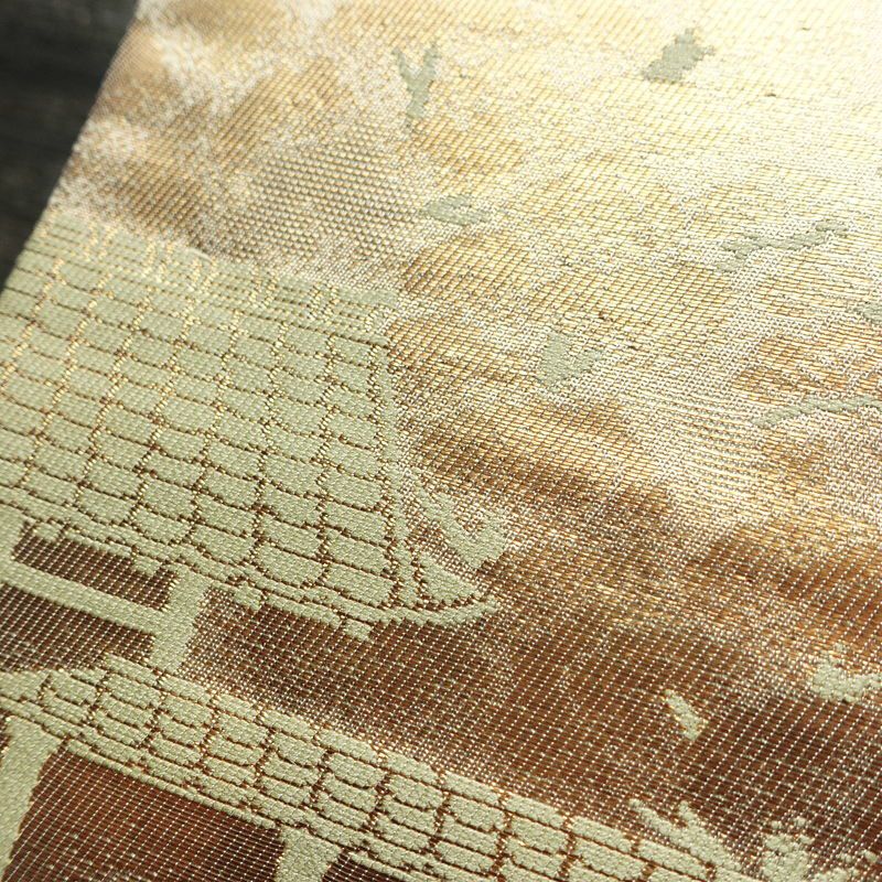 名古屋帯 六通柄 正絹 風景柄 名古屋仕立て なごや帯 リサイクル帯 帯 箔 引箔 金・銀_画像7