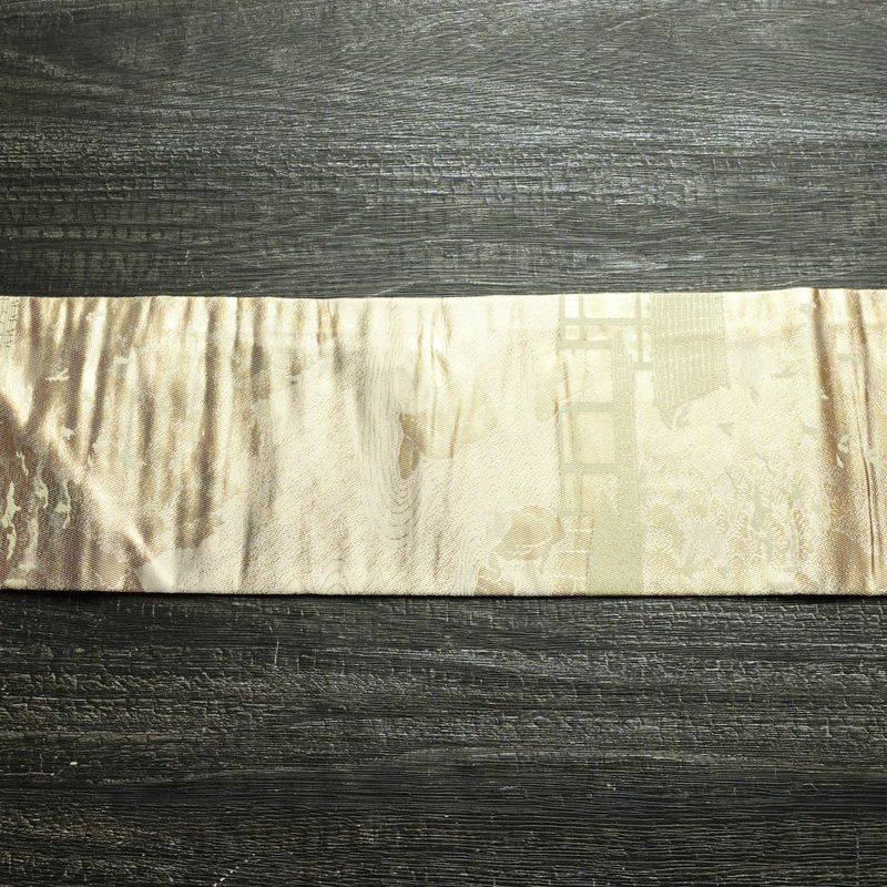 名古屋帯 六通柄 正絹 風景柄 名古屋仕立て なごや帯 リサイクル帯 帯 箔 引箔 金・銀_画像13