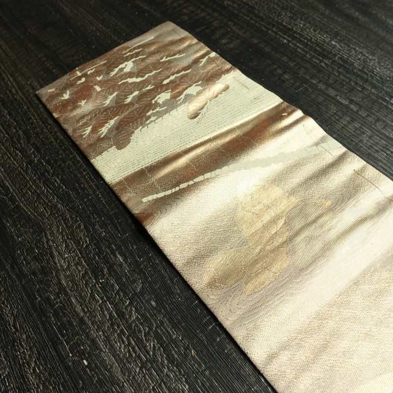 名古屋帯 六通柄 正絹 風景柄 名古屋仕立て なごや帯 リサイクル帯 帯 箔 引箔 金・銀_画像16