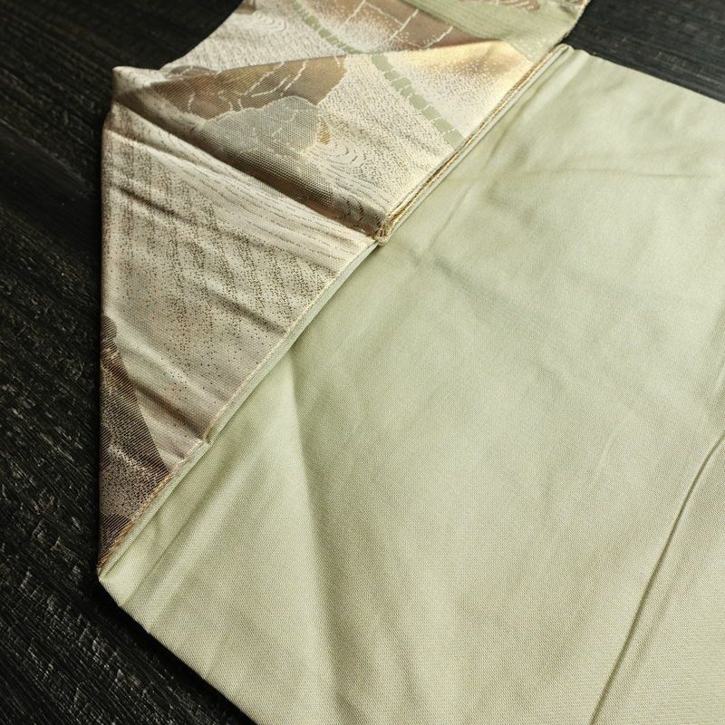 名古屋帯 六通柄 正絹 風景柄 名古屋仕立て なごや帯 リサイクル帯 帯 箔 引箔 金・銀_画像19