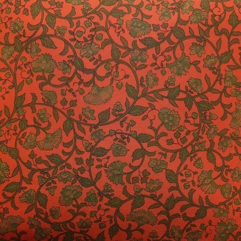 名古屋帯 全通柄 良品 正絹 木の葉・植物柄 名古屋仕立て なごや帯 リサイクル帯 帯 唐草 カジュアル 赤・朱_画像2