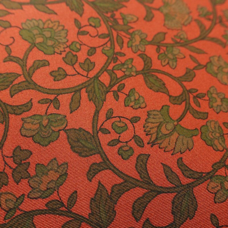 名古屋帯 全通柄 良品 正絹 木の葉・植物柄 名古屋仕立て なごや帯 リサイクル帯 帯 唐草 カジュアル 赤・朱_画像4