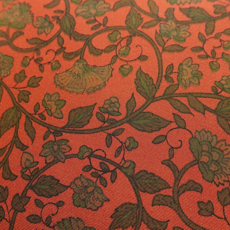 名古屋帯 全通柄 良品 正絹 木の葉・植物柄 名古屋仕立て なごや帯 リサイクル帯 帯 唐草 カジュアル 赤・朱_画像5