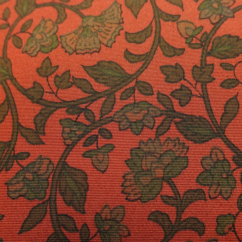 名古屋帯 全通柄 良品 正絹 木の葉・植物柄 名古屋仕立て なごや帯 リサイクル帯 帯 唐草 カジュアル 赤・朱_画像6