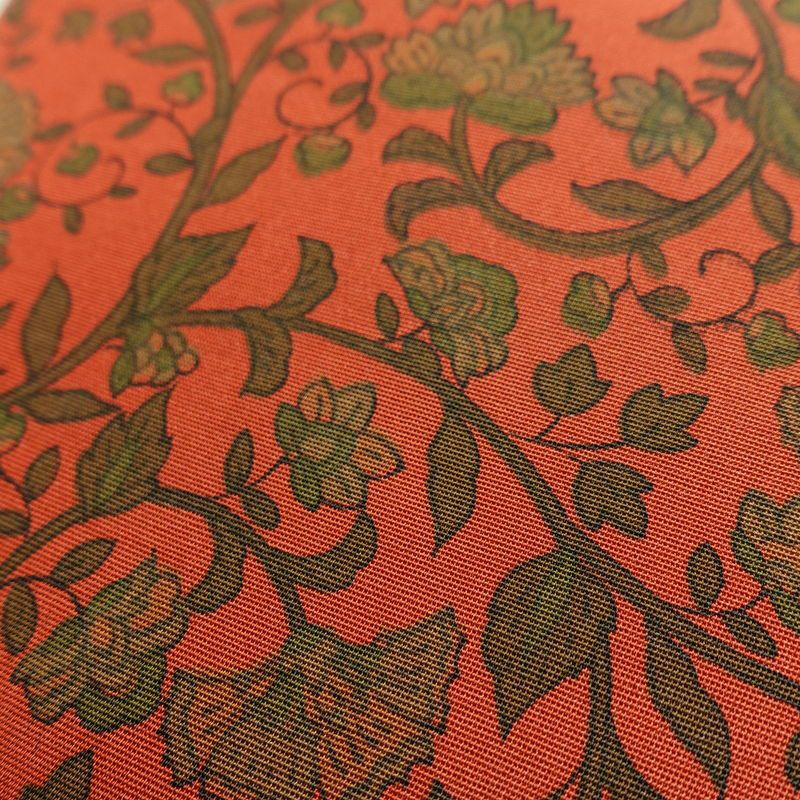 名古屋帯 全通柄 良品 正絹 木の葉・植物柄 名古屋仕立て なごや帯 リサイクル帯 帯 唐草 カジュアル 赤・朱_画像7