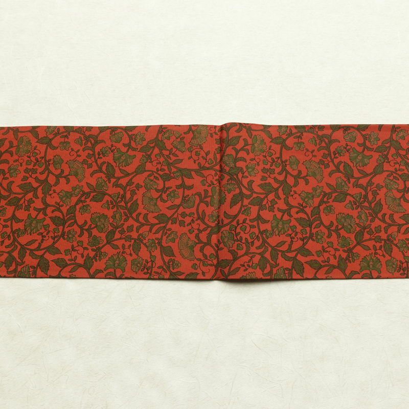名古屋帯 全通柄 良品 正絹 木の葉・植物柄 名古屋仕立て なごや帯 リサイクル帯 帯 唐草 カジュアル 赤・朱_画像14