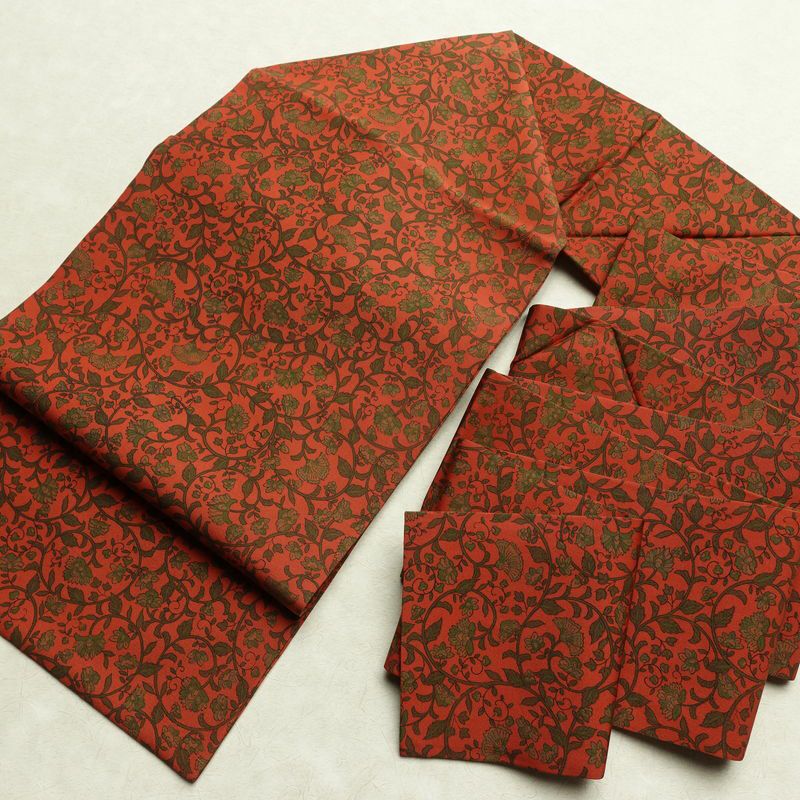 名古屋帯 全通柄 良品 正絹 木の葉・植物柄 名古屋仕立て なごや帯 リサイクル帯 帯 唐草 カジュアル 赤・朱_画像17