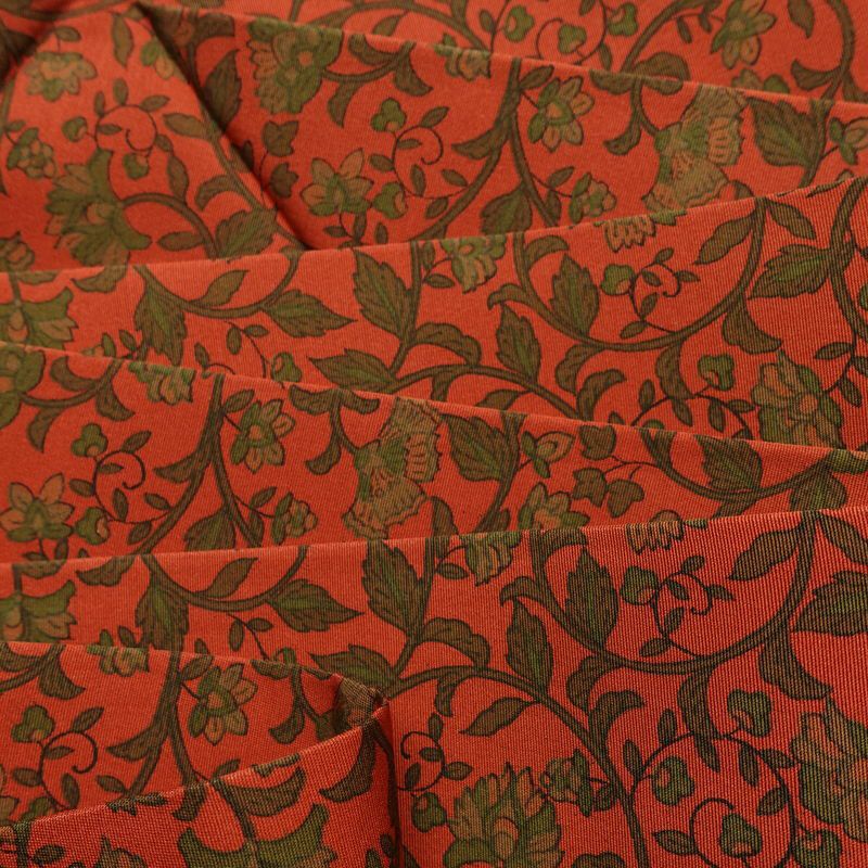 名古屋帯 全通柄 良品 正絹 木の葉・植物柄 名古屋仕立て なごや帯 リサイクル帯 帯 唐草 カジュアル 赤・朱_画像18