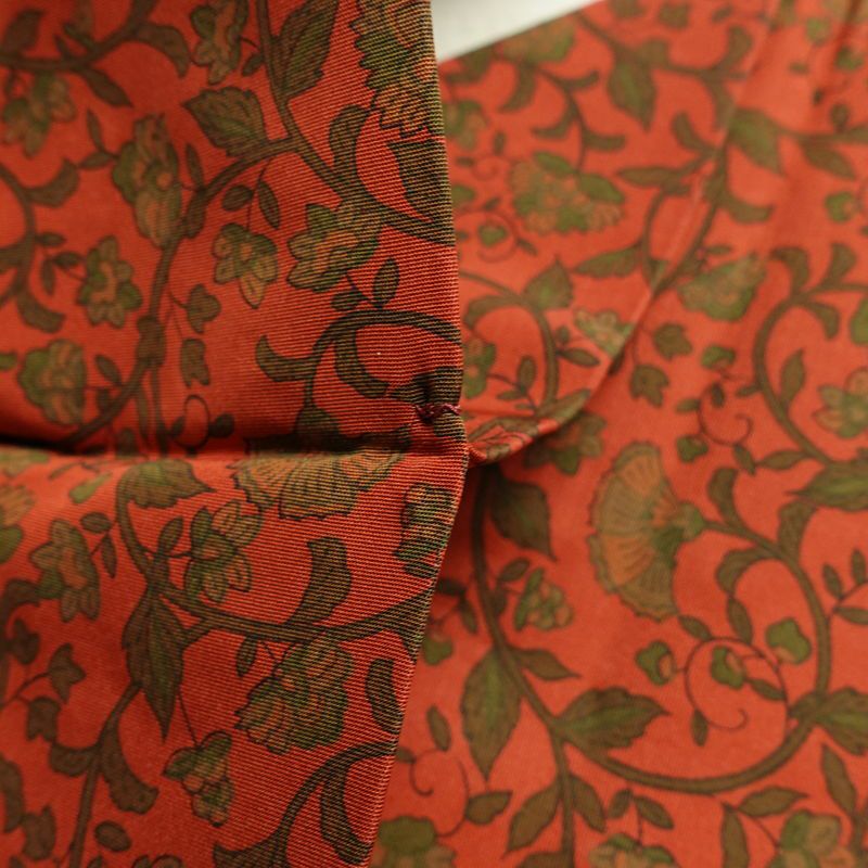 名古屋帯 全通柄 良品 正絹 木の葉・植物柄 名古屋仕立て なごや帯 リサイクル帯 帯 唐草 カジュアル 赤・朱_画像20