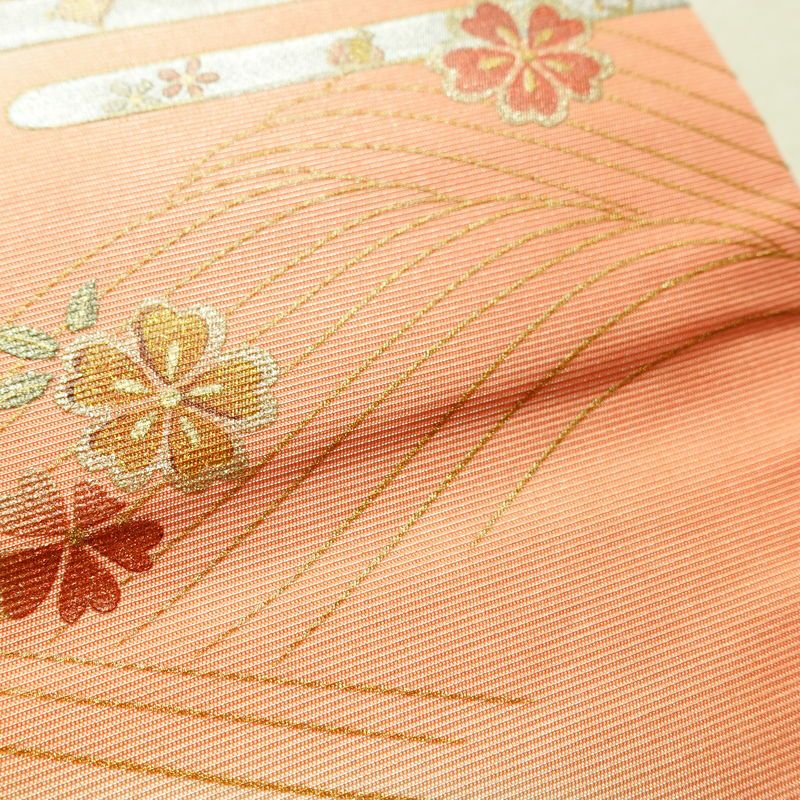 名古屋帯 太鼓柄 正絹 古典柄 名古屋仕立て なごや帯 リサイクル帯 帯 刺繍 箔 御所車 桜 金彩 多色使い_画像5