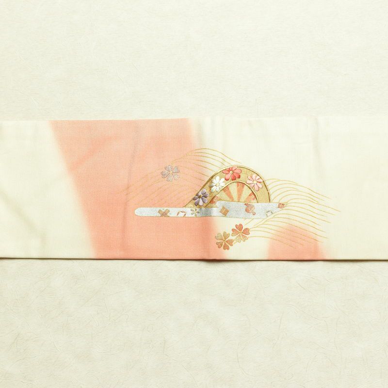 名古屋帯 太鼓柄 正絹 古典柄 名古屋仕立て なごや帯 リサイクル帯 帯 刺繍 箔 御所車 桜 金彩 多色使い_画像14