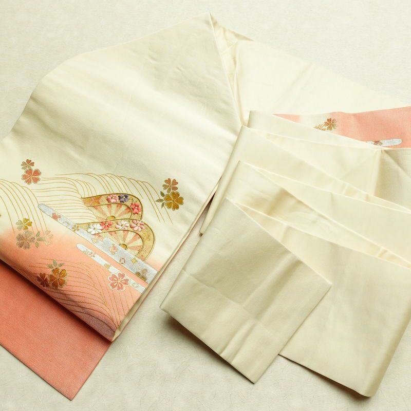 名古屋帯 太鼓柄 正絹 古典柄 名古屋仕立て なごや帯 リサイクル帯 帯 刺繍 箔 御所車 桜 金彩 多色使い_画像18