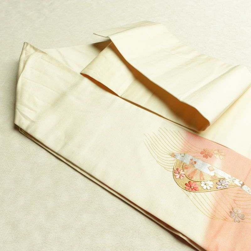 名古屋帯 太鼓柄 正絹 古典柄 名古屋仕立て なごや帯 リサイクル帯 帯 刺繍 箔 御所車 桜 金彩 多色使い_画像21